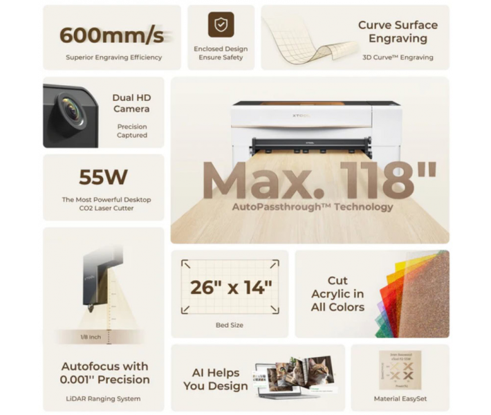 xTool P2S: grabador-cortador láser CO2 de mesa