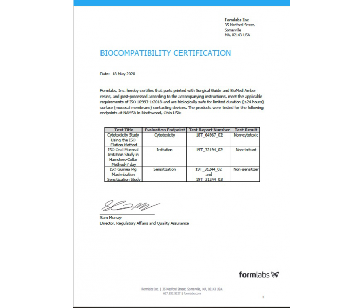 Cartucho de resina ámbar Formlabs Biomed para Form 3, 1 L