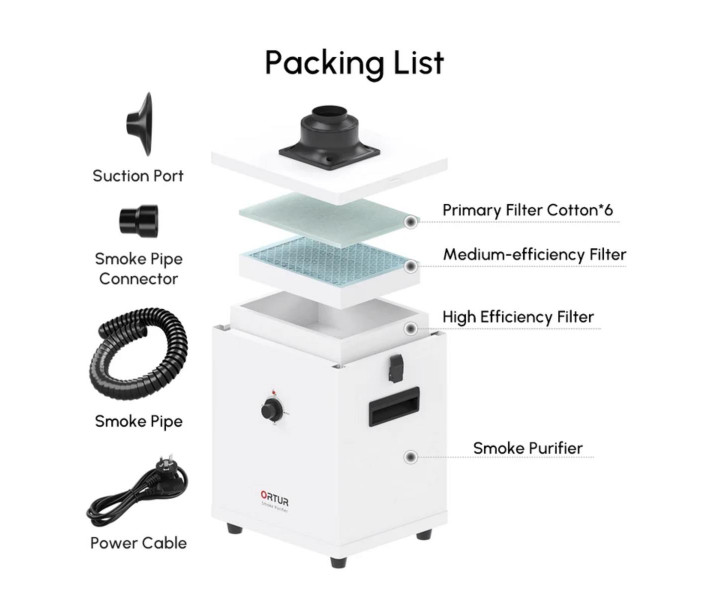 Purificador de humo Ortur 1.0 para máquina grabadora láser