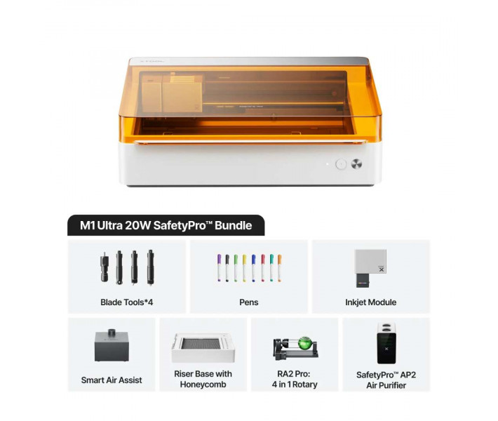 M1 Ultra 20W – 4-in-1 Multi-Functional Laser Cutter and Engraver (SafetyPro Bundle)