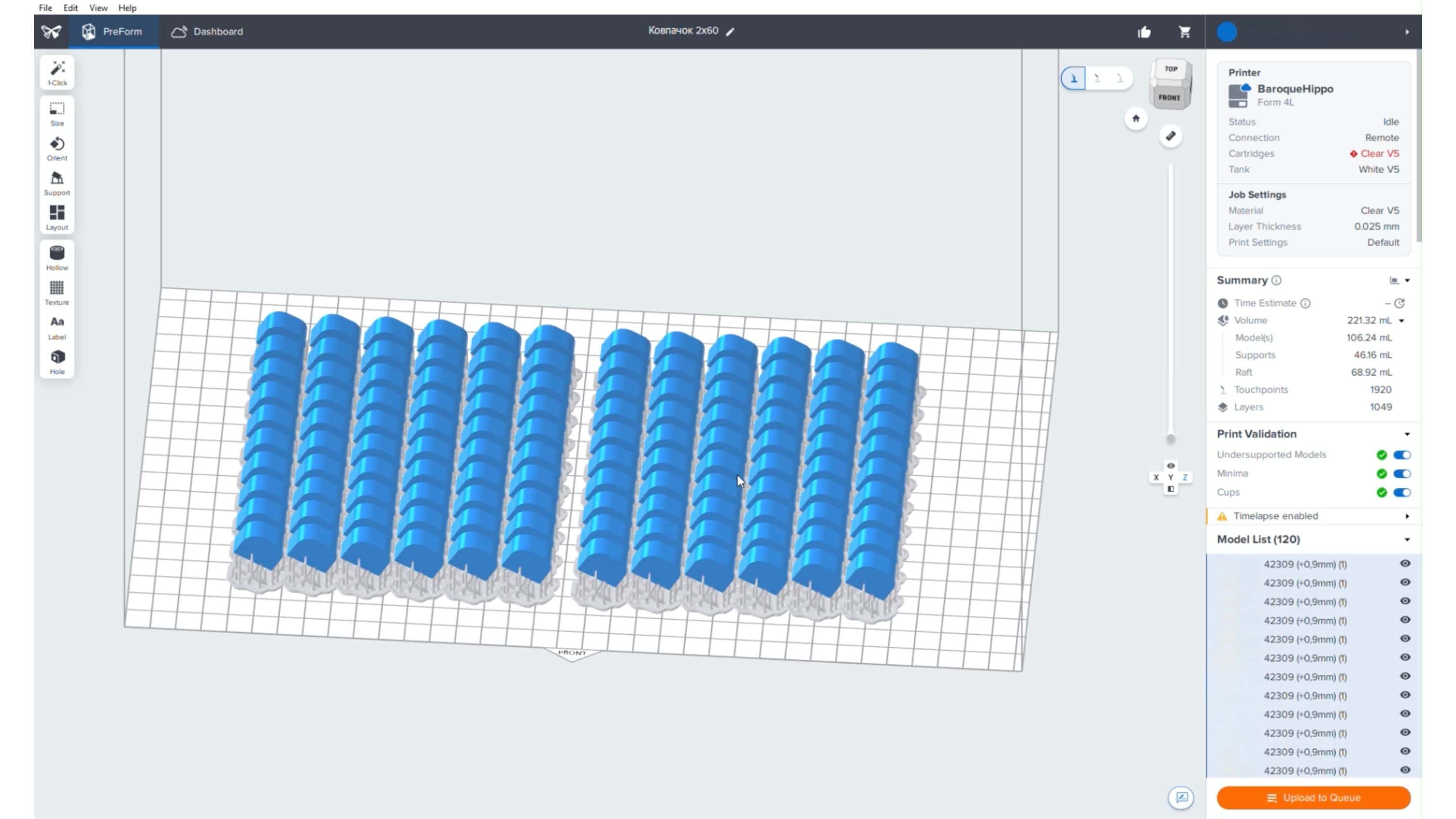 Software PreForm configurado para producción en serie masiva con la impresora 3D Formlabs Form 4L