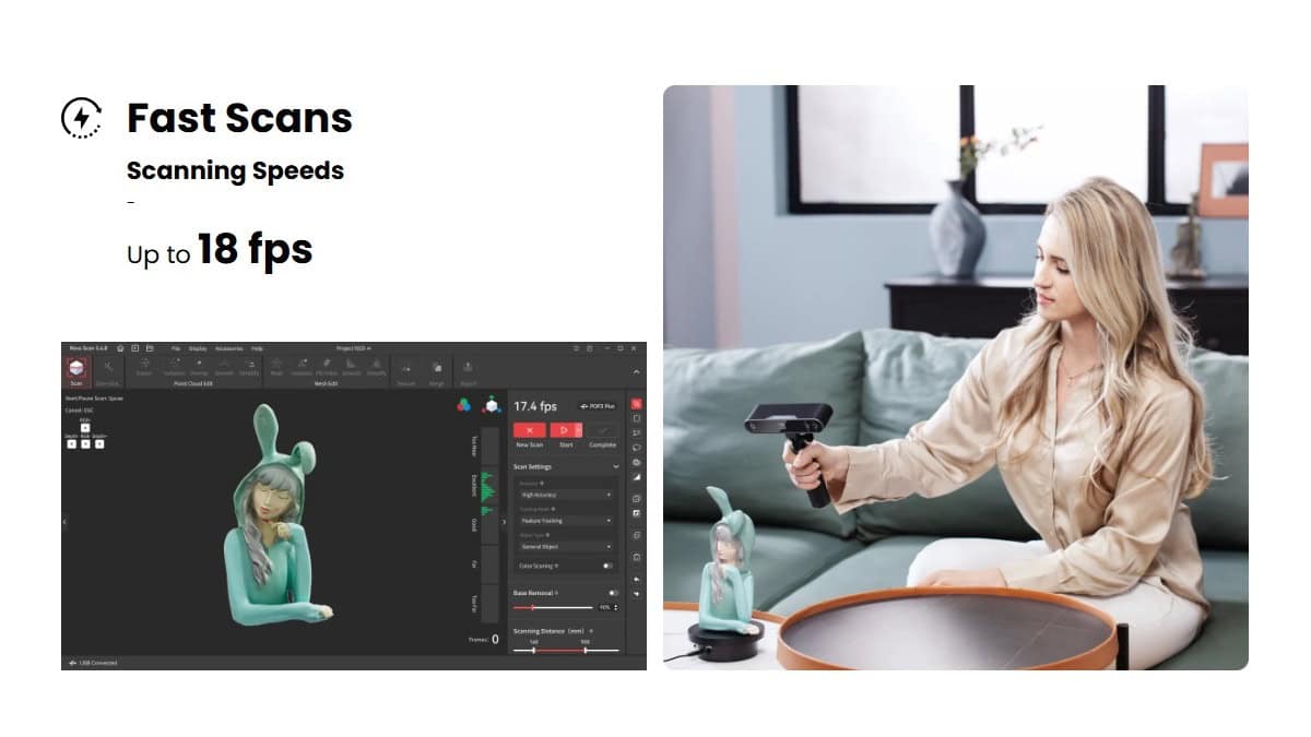 Escáner 3D Revopoint POP 3 Plus para animación 3D y diseño VR