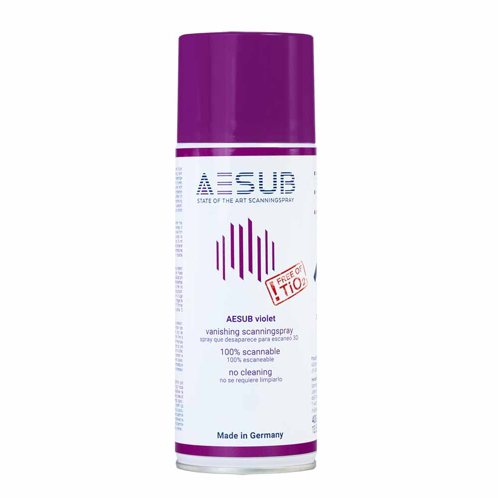 Bote aerosol AESUB Violet 400 ml spray de escaneo autoeliminante con tapón violeta, sello FREE OF TiO2, etiqueta 100% escaneable, Fabricado en Alemania