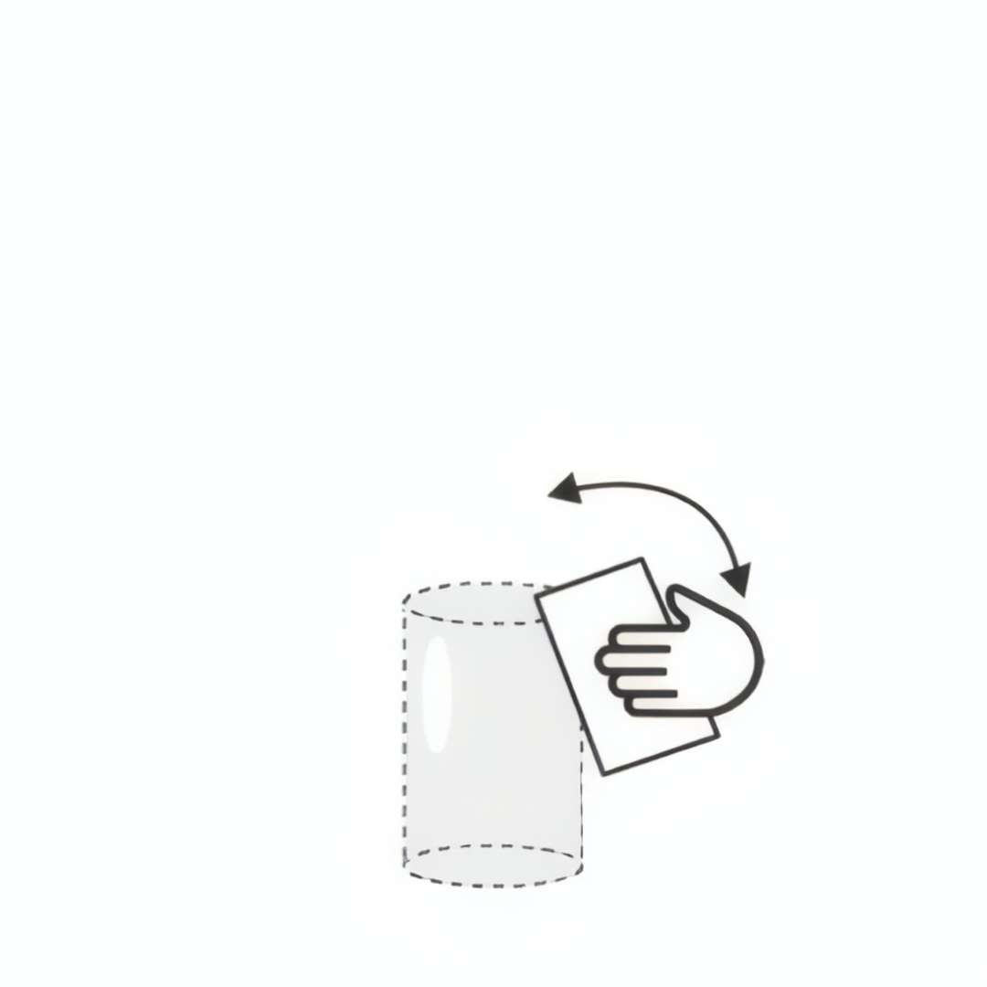 Ilustración de la técnica de limpieza para AESUB White: limpiar el objeto cilíndrico recubierto con un paño en movimiento circular para eliminar la capa permanente de pigmento