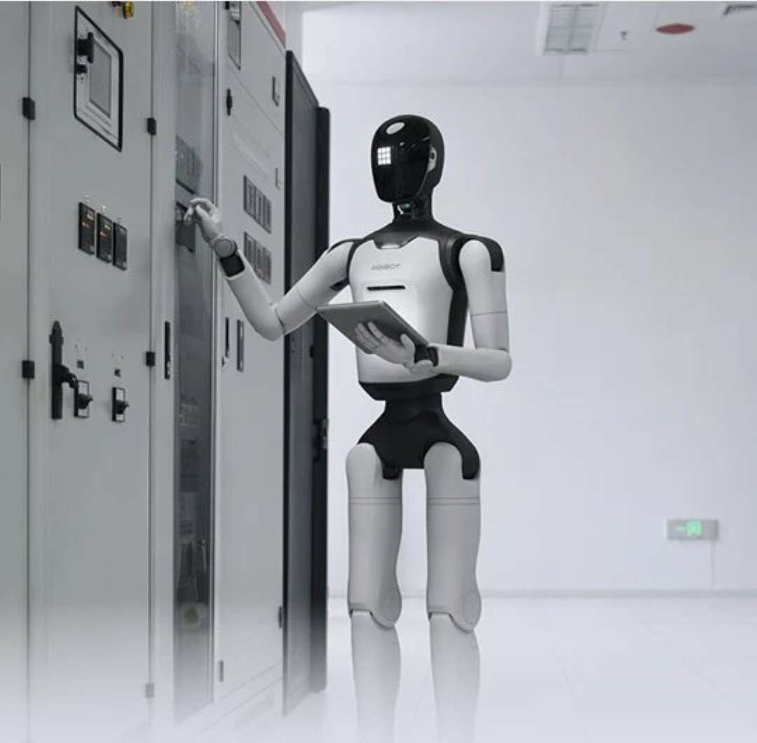 The humanoid robot AgiBot A3 Ultra operates an electrical cabinet using its manipulators