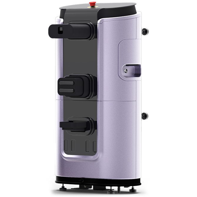 Robot AgiBot C5 con carcasa morada, sensores frontales y botón superior