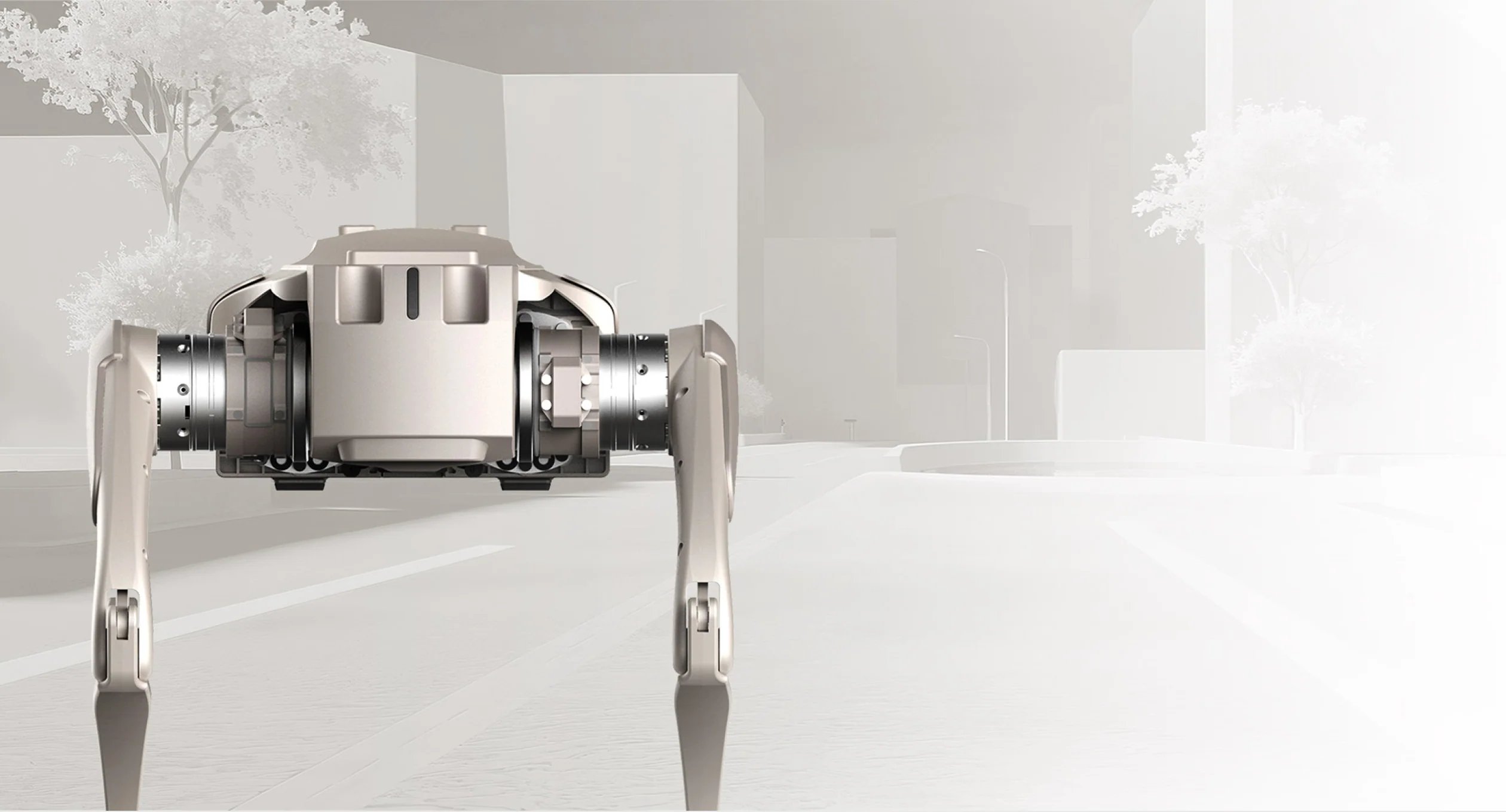 Primer plano del cuerpo metálico y las extremidades articuladas del robot cuadrúpedo AgiBot D1 Ultra.