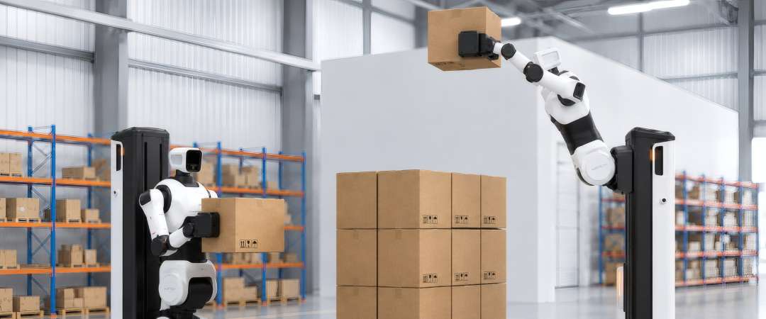 AgiBot G2 Max піднімає й укладає коробки на складі
