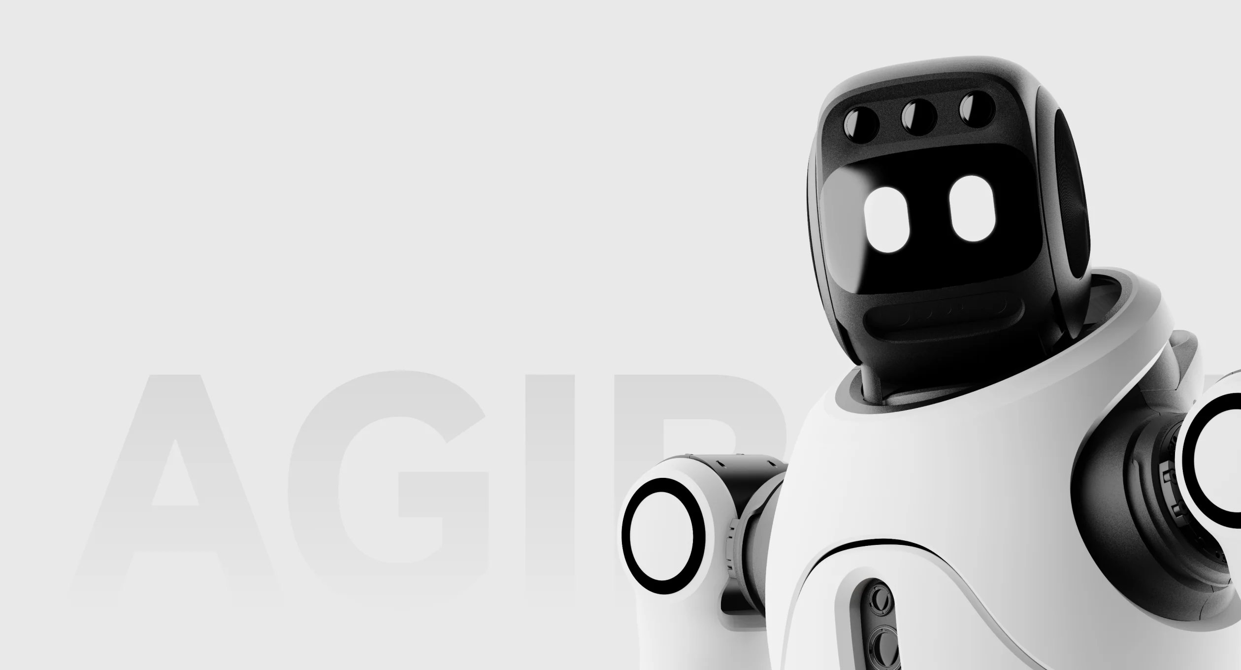 Parte superior del cuerpo y cabeza del robot AgiBot X2 Ultra con los ojos iluminados en la pantalla y las uniones articuladas de los hombros.