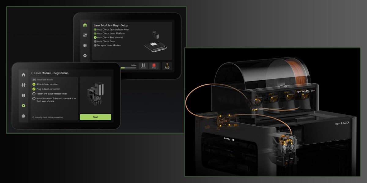 Удобный интерфейс, полная автоматизация смены головок и филамента