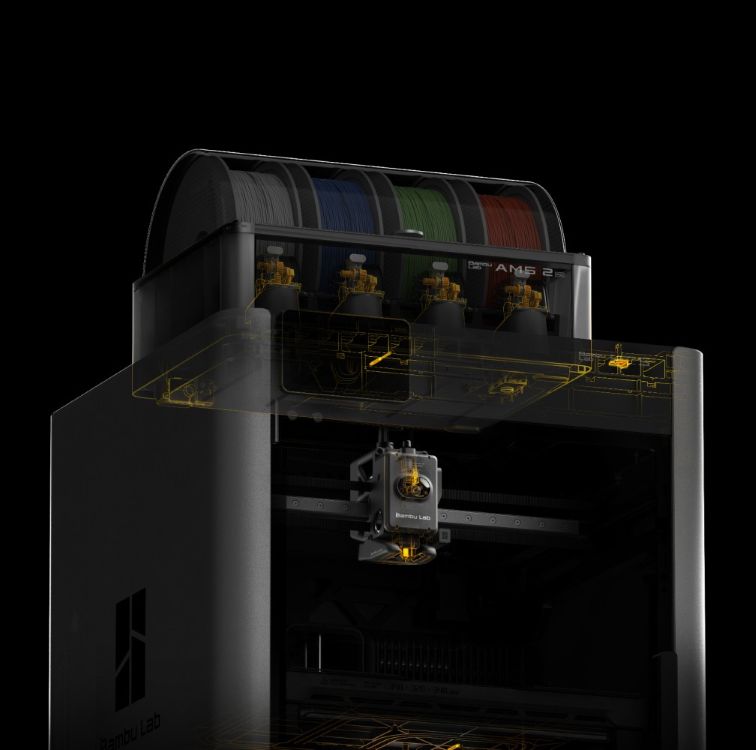 Impresora 3D Bambu Lab H2S Combo, equipada con cinco sensores de temperatura NTC e integrados sensores de flujo de aire, que aseguran un control térmico constante y preciso.