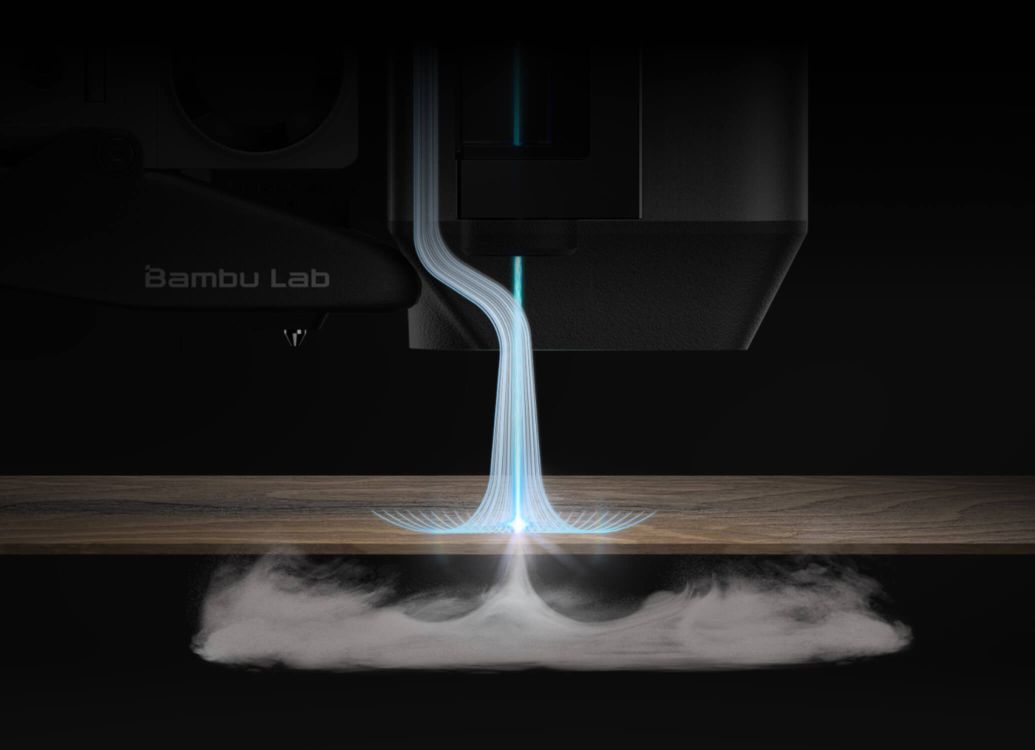 Sistema de asistencia aérea Esquema que muestra la función de soporte de aire para el corte por láser, que expulsa el humo