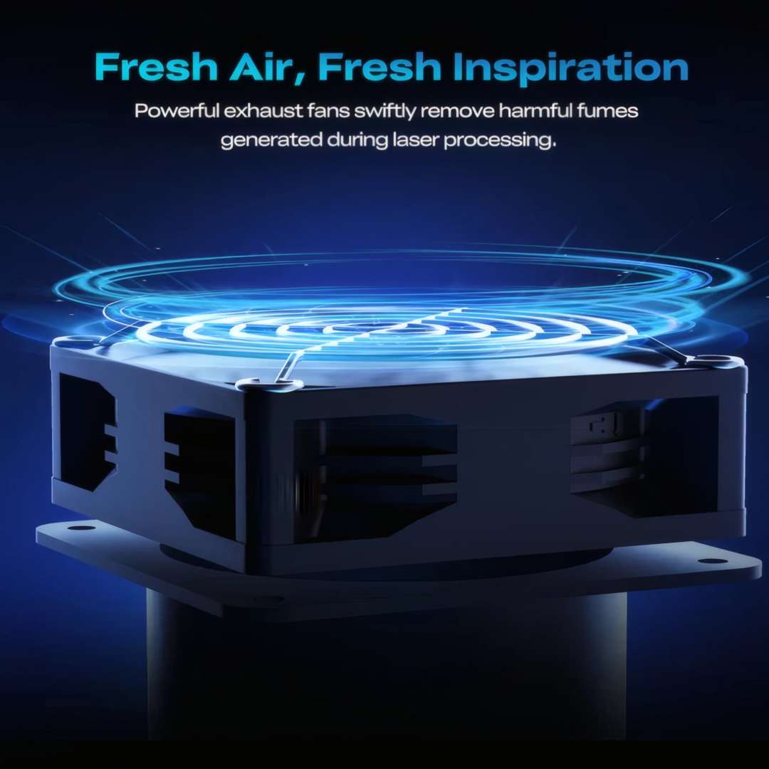 Unidad de ventilador centrífugo de alta presión estática del Creality Falcon2 Pro S, diseñada para extraer los humos generados durante el procesado láser