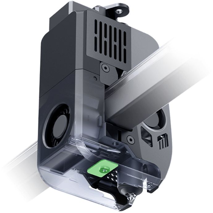 Primer plano de la segunda cámara de IA integrada en la boquilla/hotend.