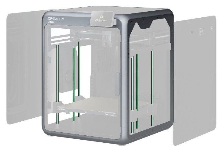 Vista del sistema de doble eje Z con cuatro varillas lineales estabilizadoras.