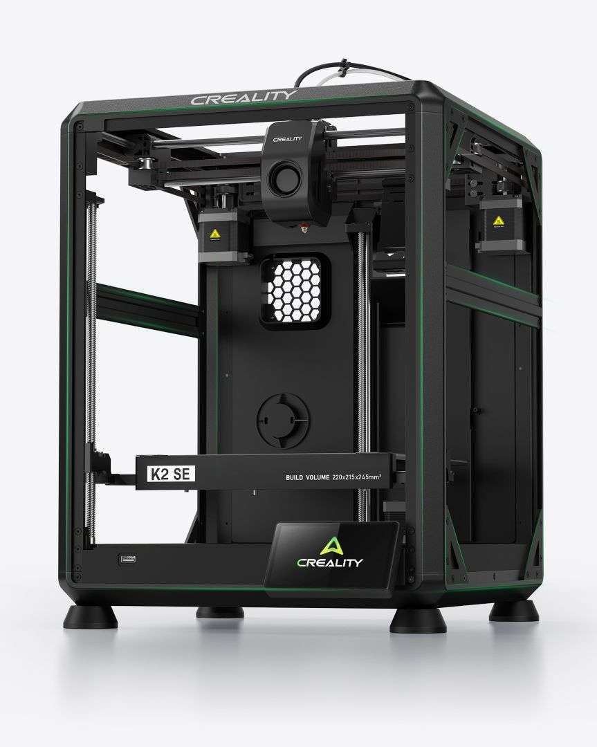 Diseño estructural de la impresora 3D Creality K2 SE con chasis metálico reforzado.