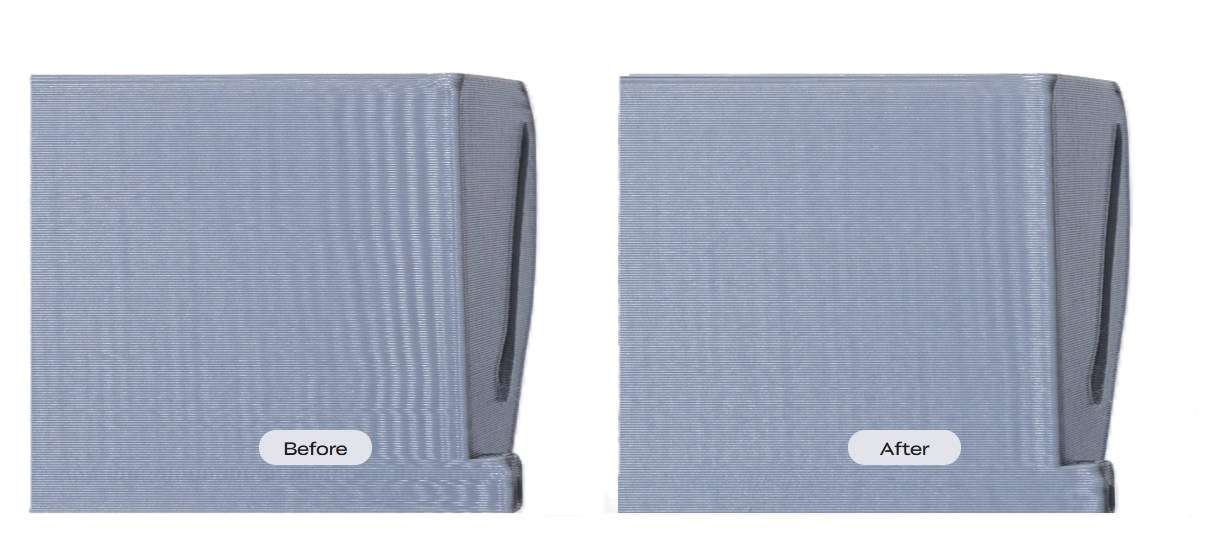 Comparación de calidad de impresión: superficie lisa con sensor de vibración frente a superficie con defectos.