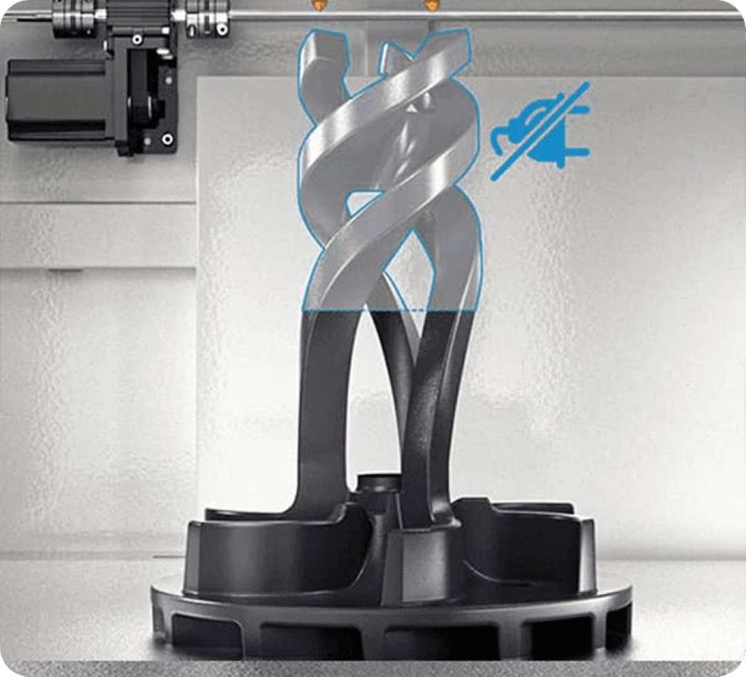 Modelo 3D complejo y retorcido con icono de sin soportes
