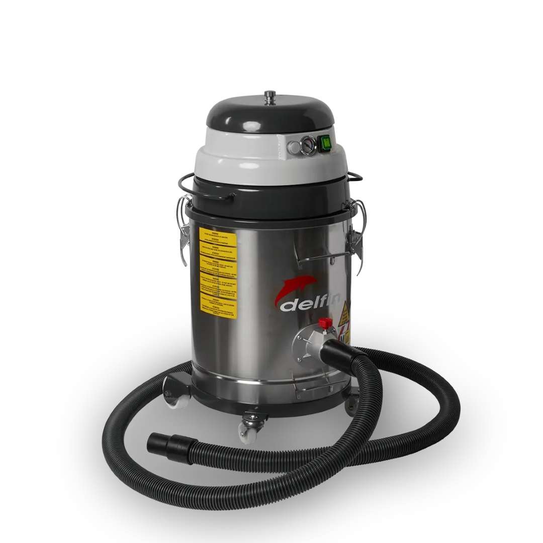 Delfin industrial vacuum cleaner with stainless steel container, hose and nozzles, included in the Fuse X1 bundle