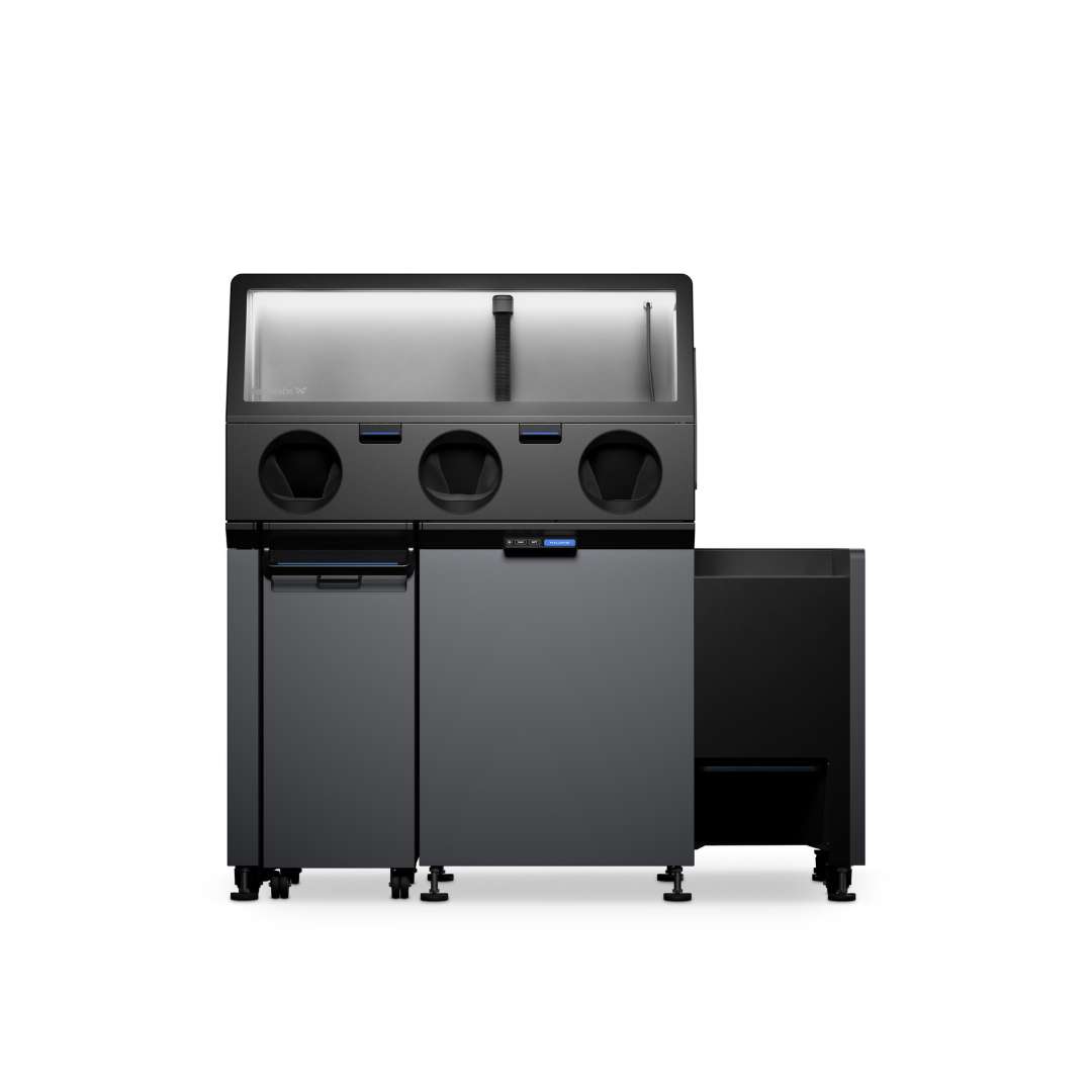 Fuse X1 bundle with build unit, Sift station and separate transport module cabinet, front view