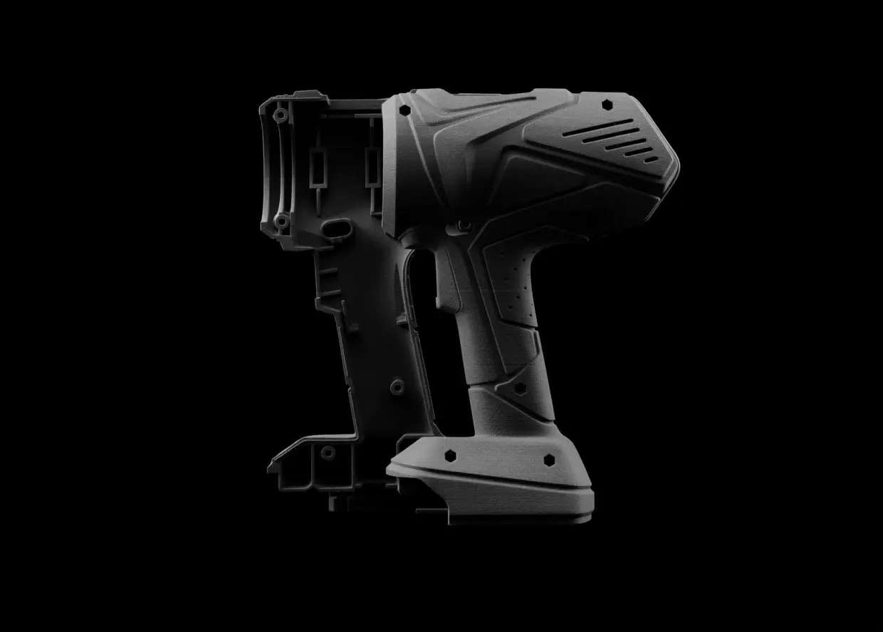 Carcasa robusta fabricada con Formlabs Nylon 12 Powder que demuestra la precisión dimensional del proceso SLS