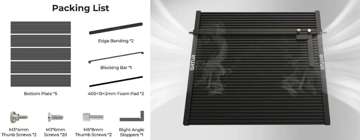 Plataforma de grabado láser Ortur LEP1.0, contenido del paquete