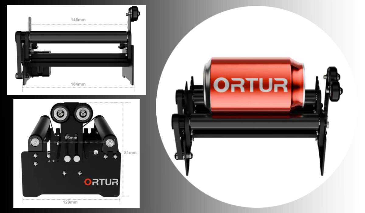 Rodillo giratorio Ortur YRR 2.0 para grabado cilíndrico, foto