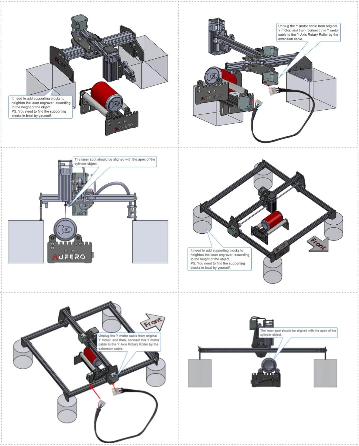 Tipos de conexión del rodillo giratorio Ortur YRR 2.0