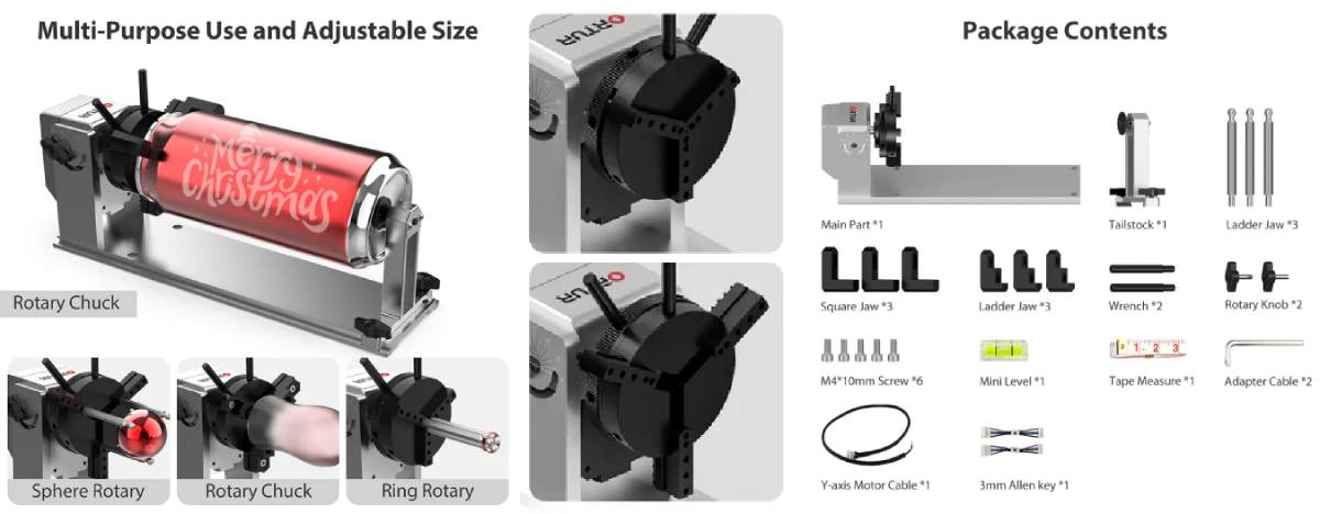 Capacidades del mandril giratorio Ortur YRC 1.0