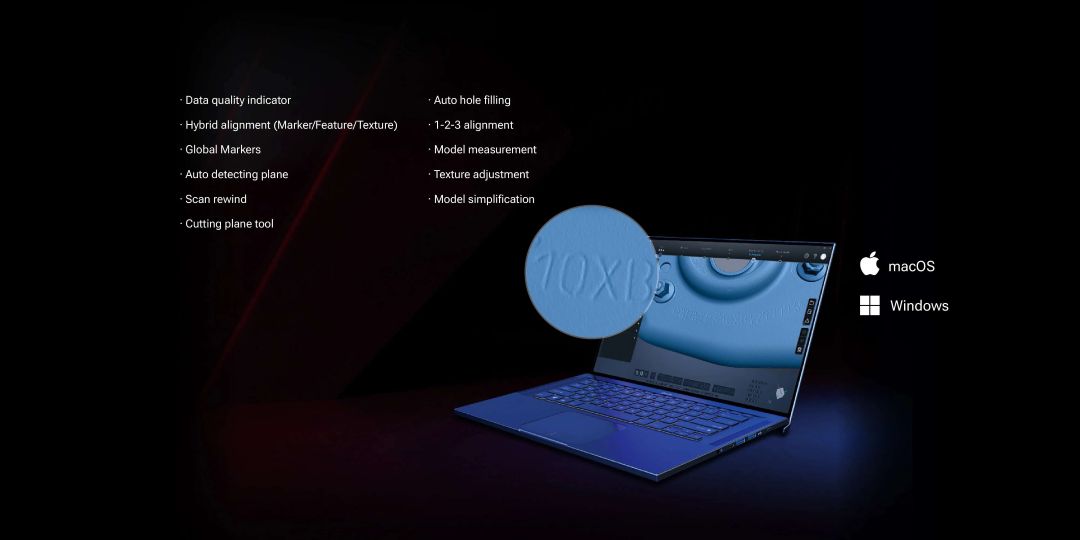 Interfaz del software EXStar Hub para EinStar Rockit con flujo de escaneo a malla e indicador de calidad en tiempo real