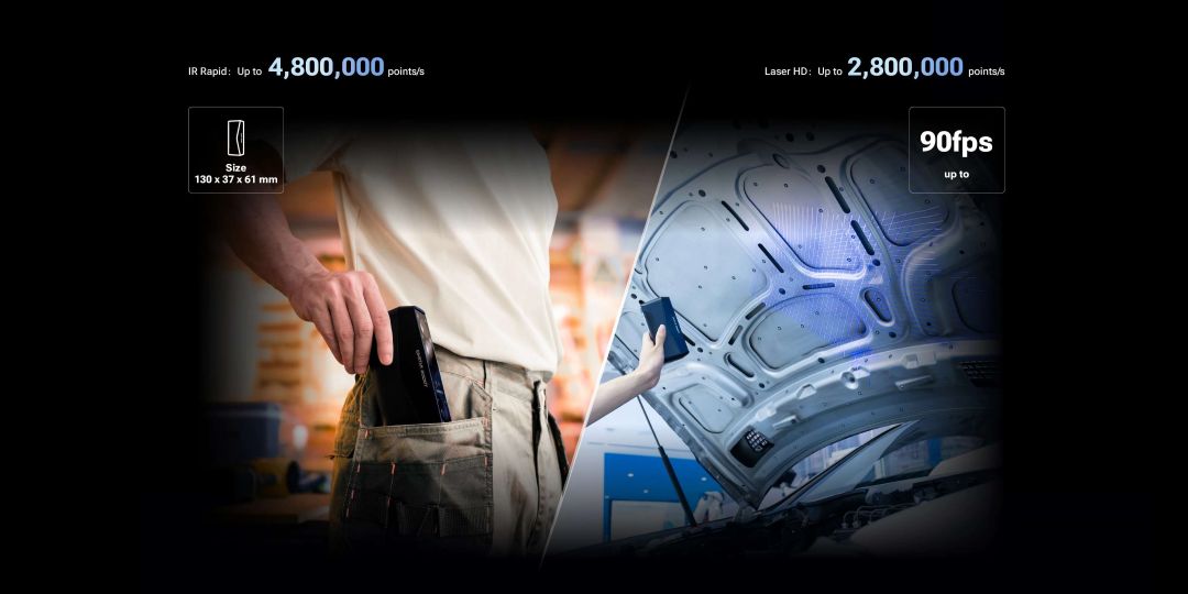 EinStar Rockit capturando a 90 fps con cámara RGB de 5 MP para texturas de color vívidas en modelos 3D