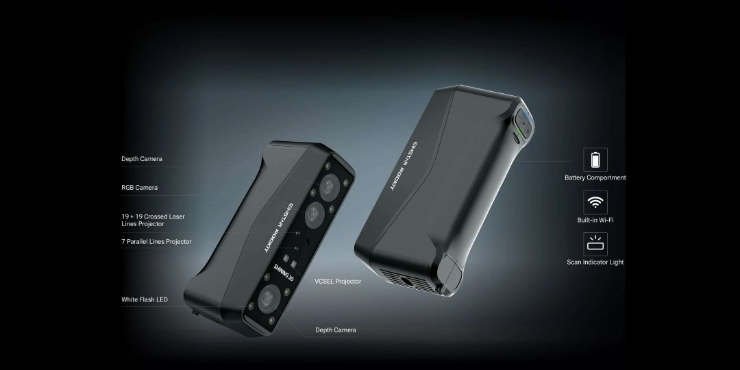 Escáner 3D portátil inalámbrico EinStar Rockit de Shining3D, ultracompacto con doble fuente de luz láser azul e infrarroja