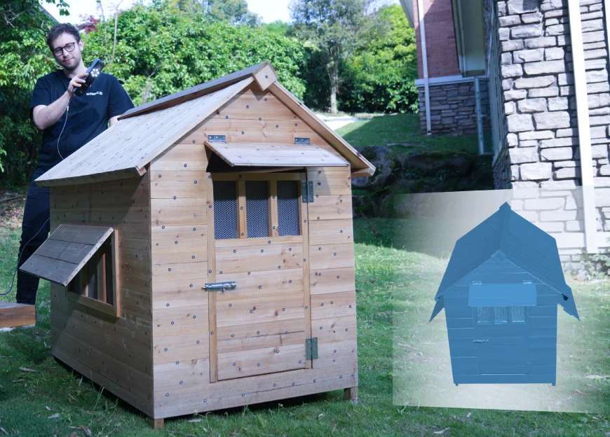 EinStar realizando escaneo 3D estable en exteriores gracias a sus tres proyectores IR VCSEL y cámaras estéreo