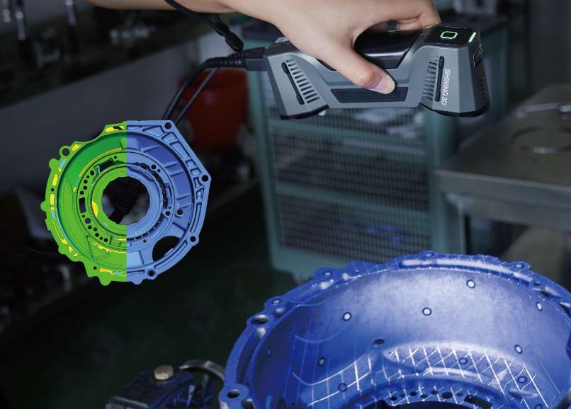 Inspección de piezas industriales aprovechando la precisión metrológica de 0,02 mm del escáner Shining3D FreeScan Combo.