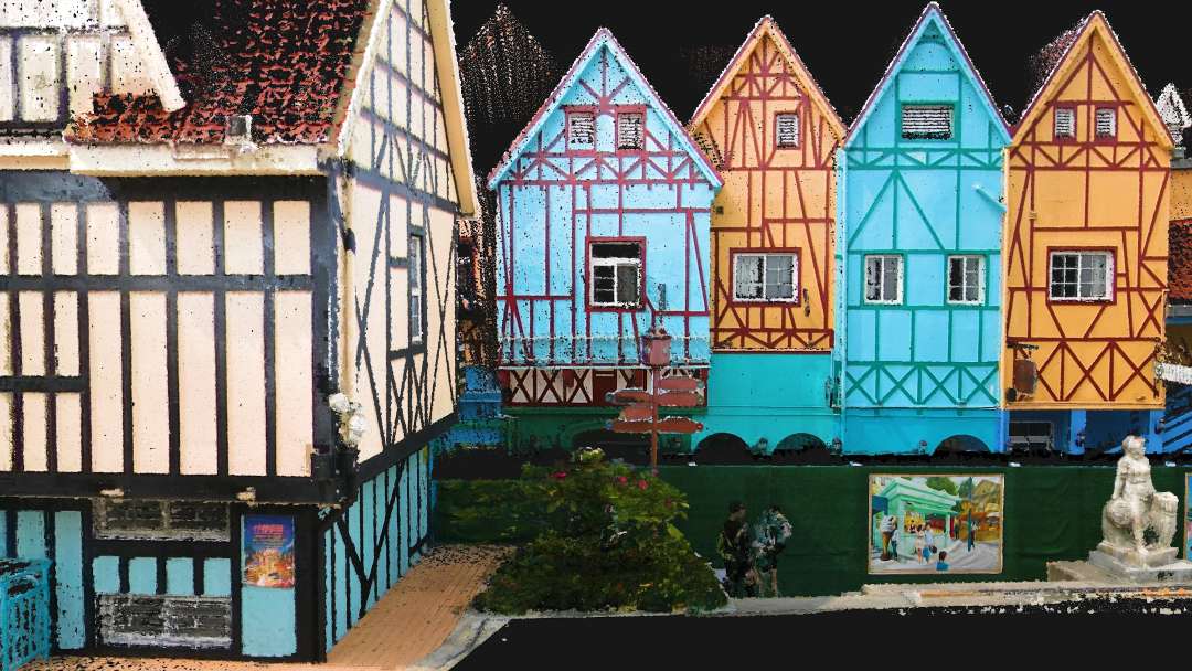 Reconstrucción 3D de la nube de puntos en color de edificios europeos entramados de colores