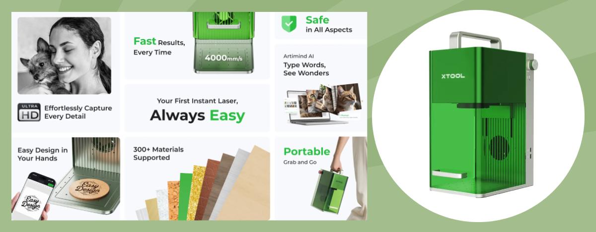 Grabadora láser con accesorios: características del set