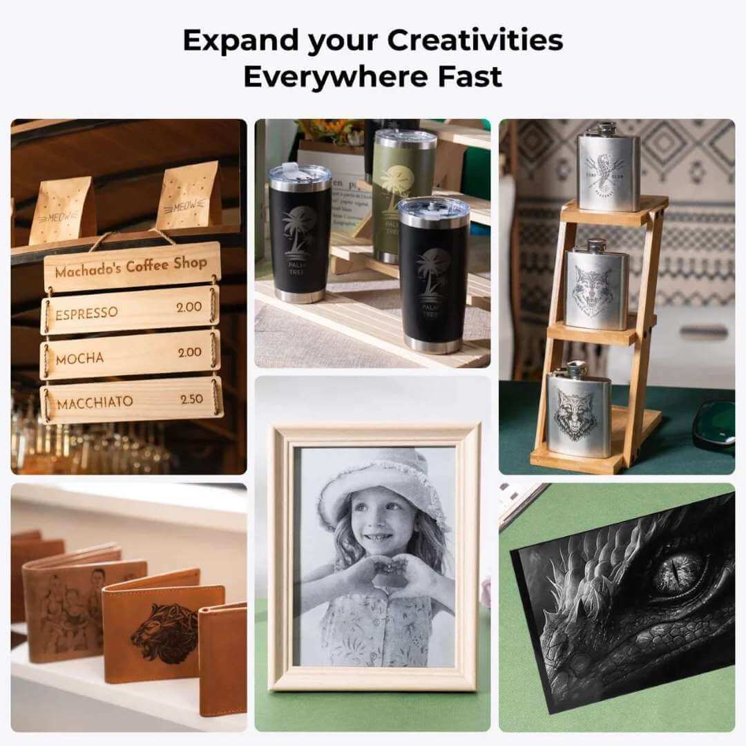 Configuración móvil de xTool F2 y Slide Extension que permite un grabado creativo rápido en cualquier lugar, alimentado por un solo cable Mini-USB