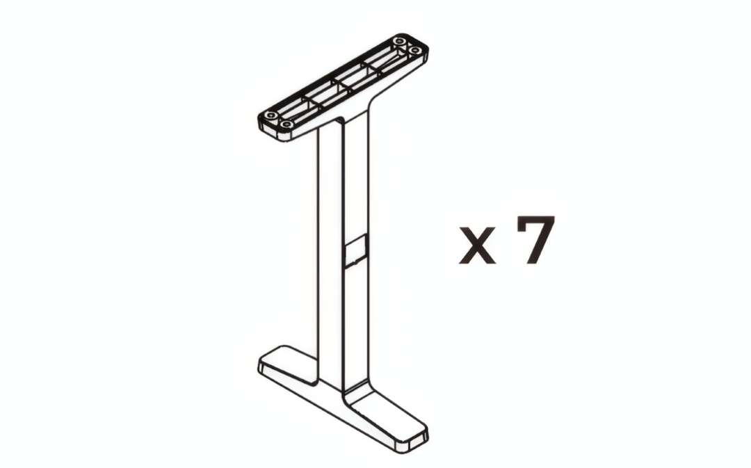 Completed support leg unit with quantity label ×7, indicating the same assembly must be produced 7 additional times to complete the full set of 8