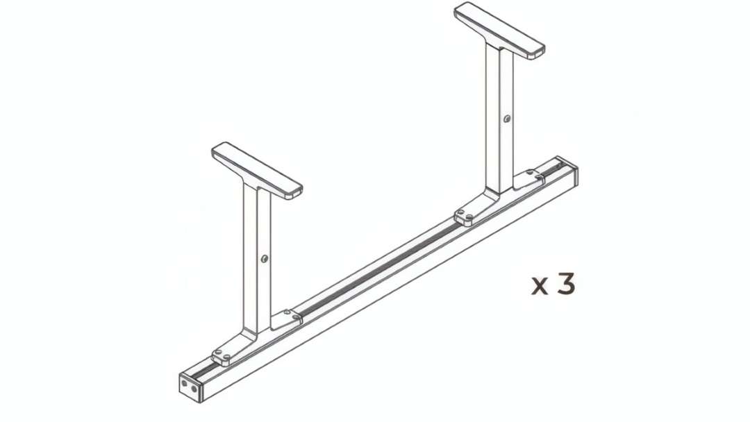Completed single conveyor rail set with two support legs attached — quantity label ×3 indicates three more identical sets must be assembled