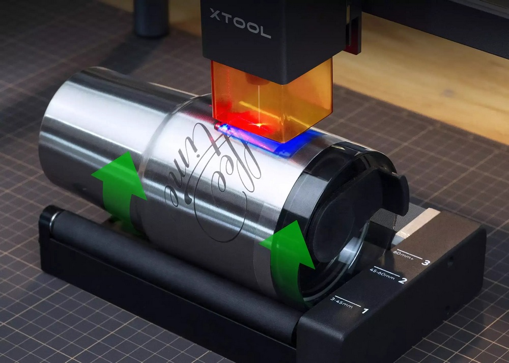 Grabadora y plotter láser xTool D1 10W - grabado rotatorio