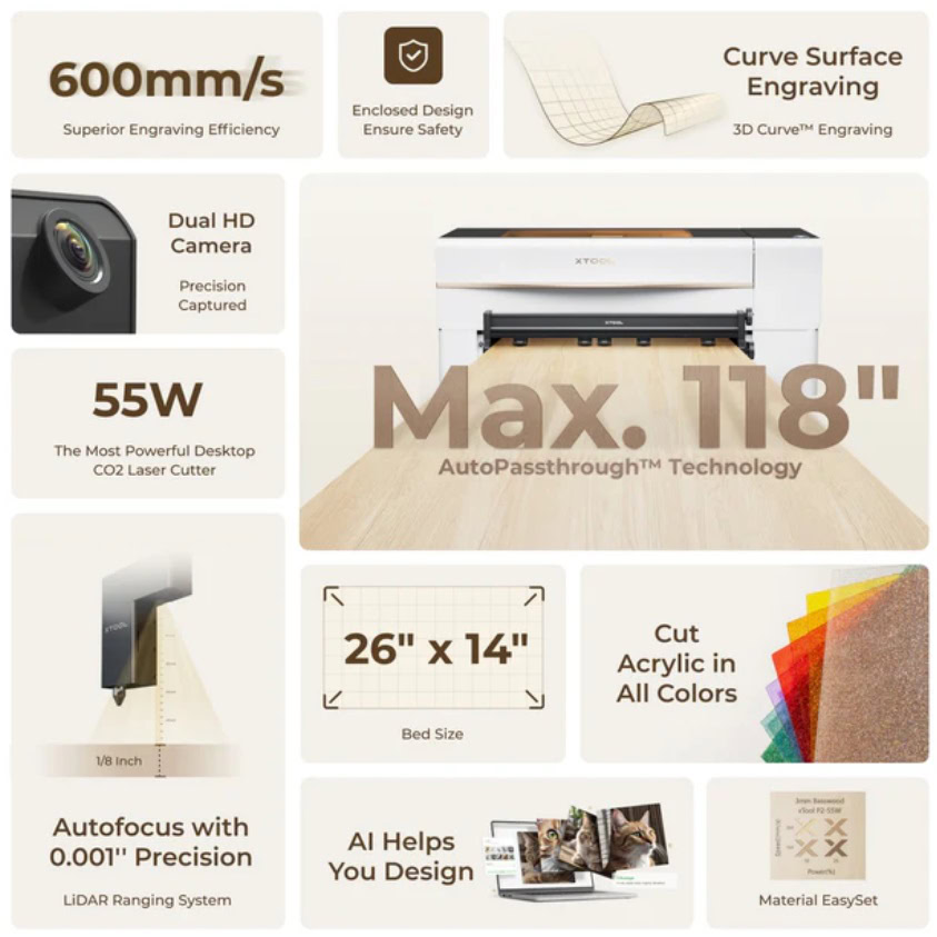 Cortadora láser de escritorio multifuncional xTool P2S