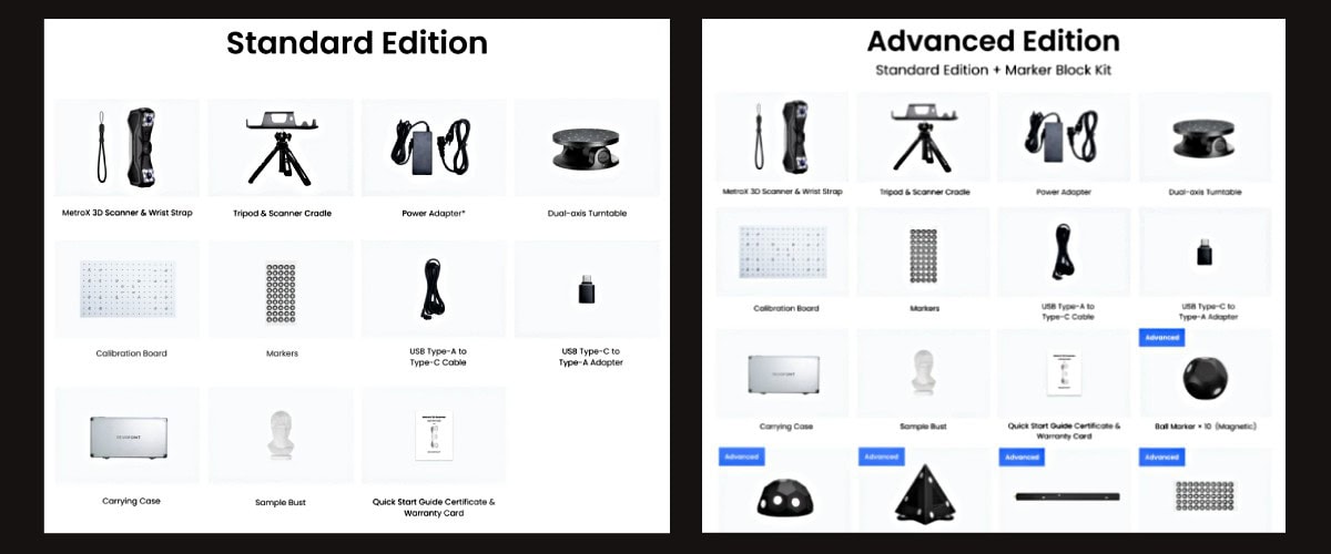 Escáner 3D de mano MetroX 3D: contenido del paquete