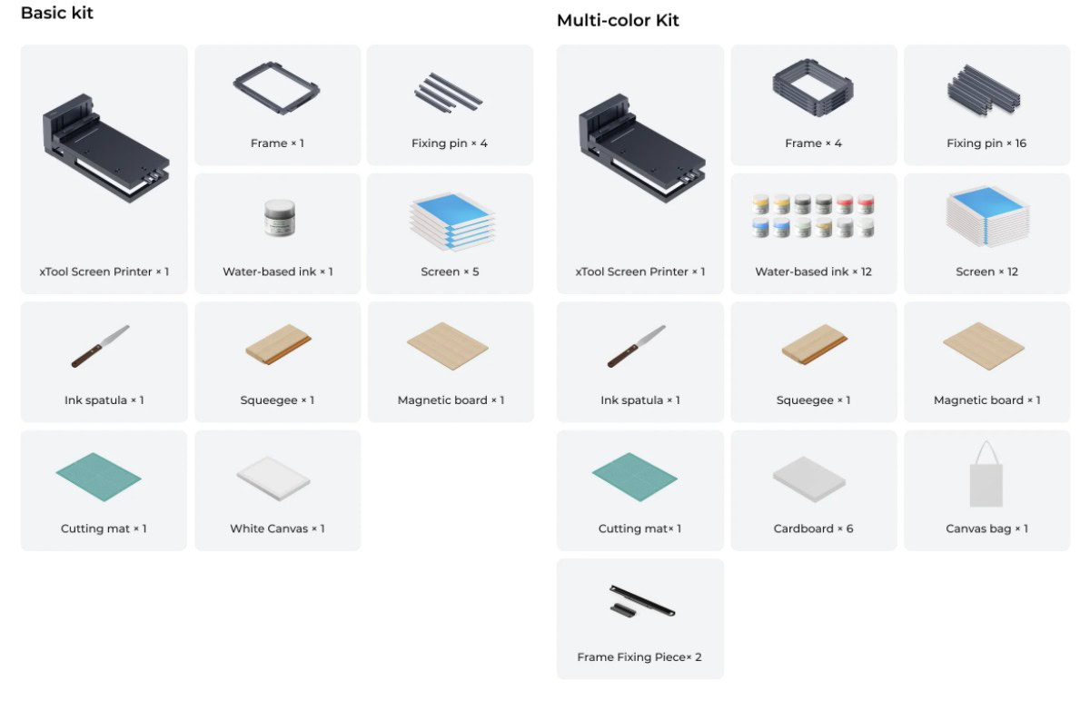 Impresora de serigrafía xTool: opciones de kit
