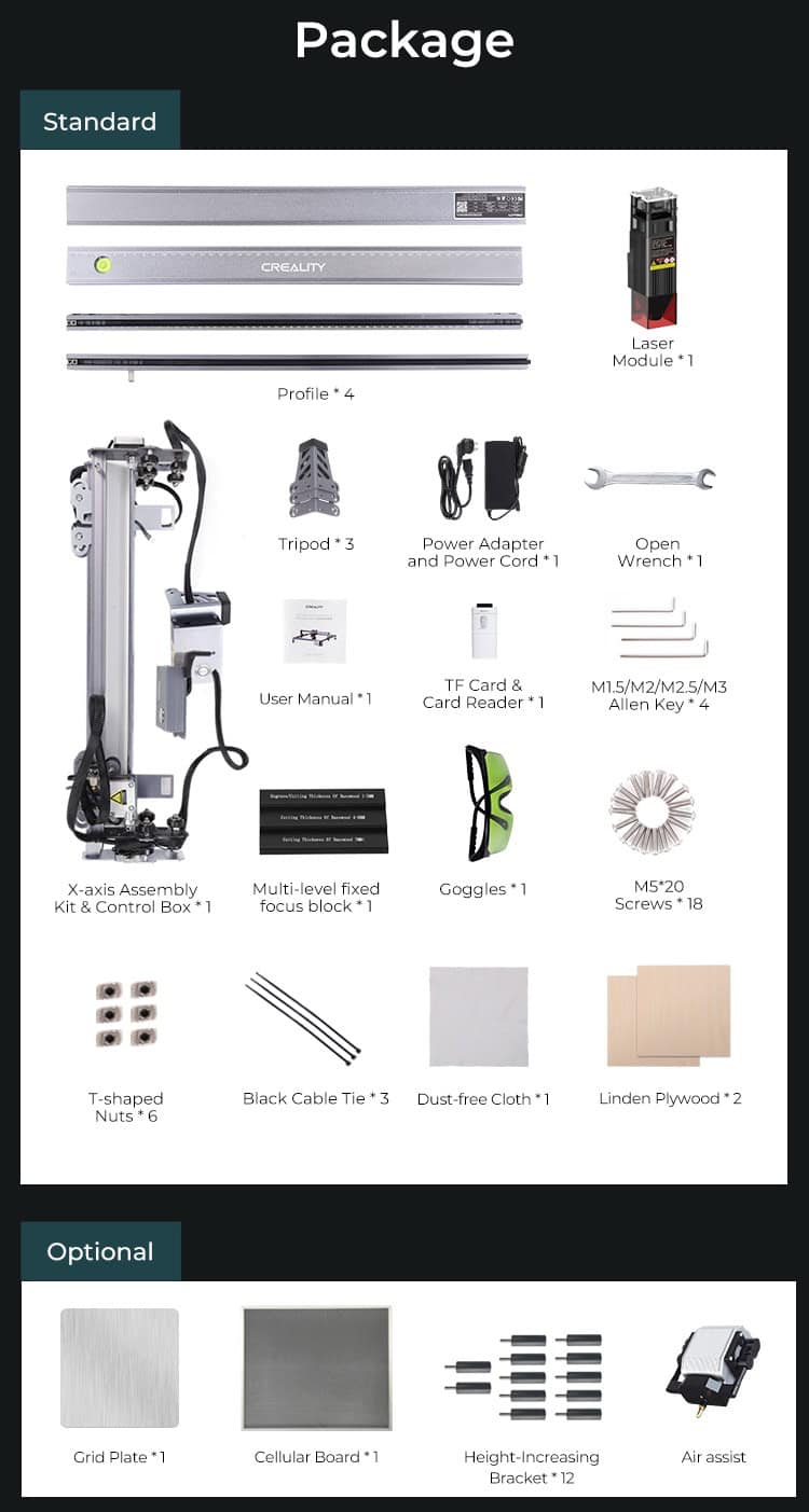 Grabador láser Creality CR-Laser Falcon 10W. ¿Qué hay en la caja?
